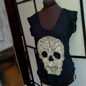 Lacy skull shirt with full lace back